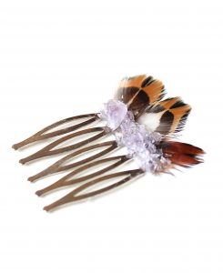 sahasrara hair comb pyrite amethyst feather
