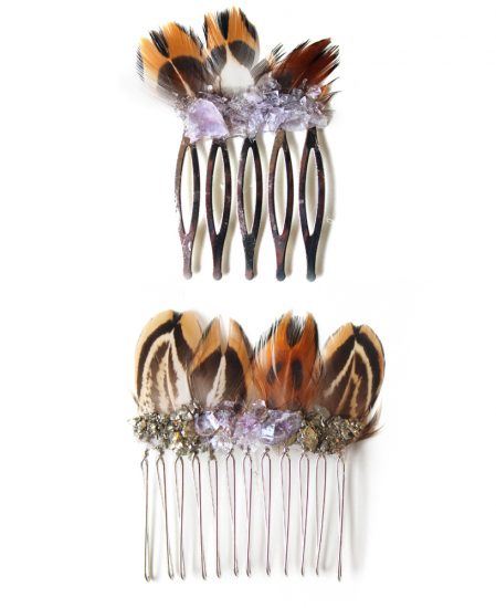 sahasrara hair comb pyrite amethyst feather