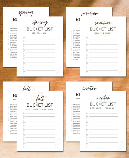 Yearly Seasonal Bucket List Template - The Wanderful Soul