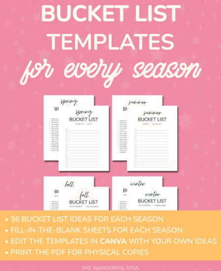 Yearly Seasonal Bucket List Template - The Wanderful Soul